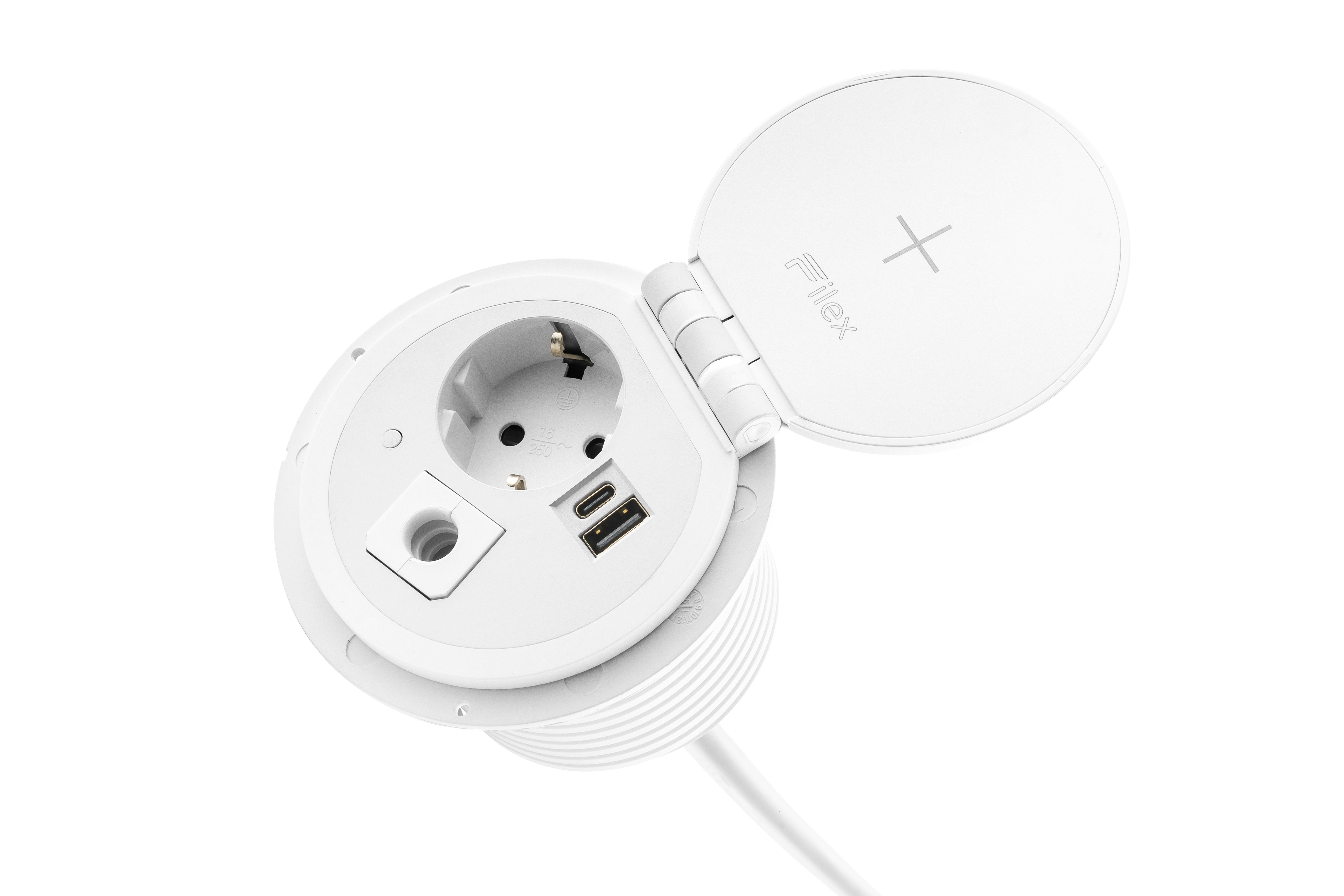 Een Inbouw Spot Plus 1x stroom 1x usb-a 1x usb-c draadloos opladen koop je bij Supply Mij